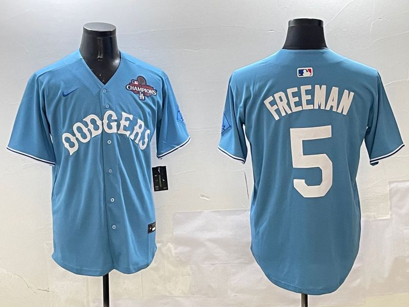 Men Los Angeles Dodgers 5 Freeman Light Blue Throwback Game 2025 Nike MLB Jersey style 17